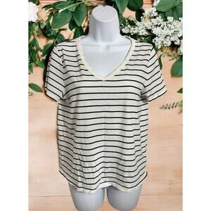 Old Navy Everywear V-Neck Tee Sz XS Stiped Black and White Top Short Sleeve